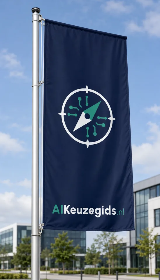 Bedrijfsvlag van AIKeuzegids aan een vlaggenmast.