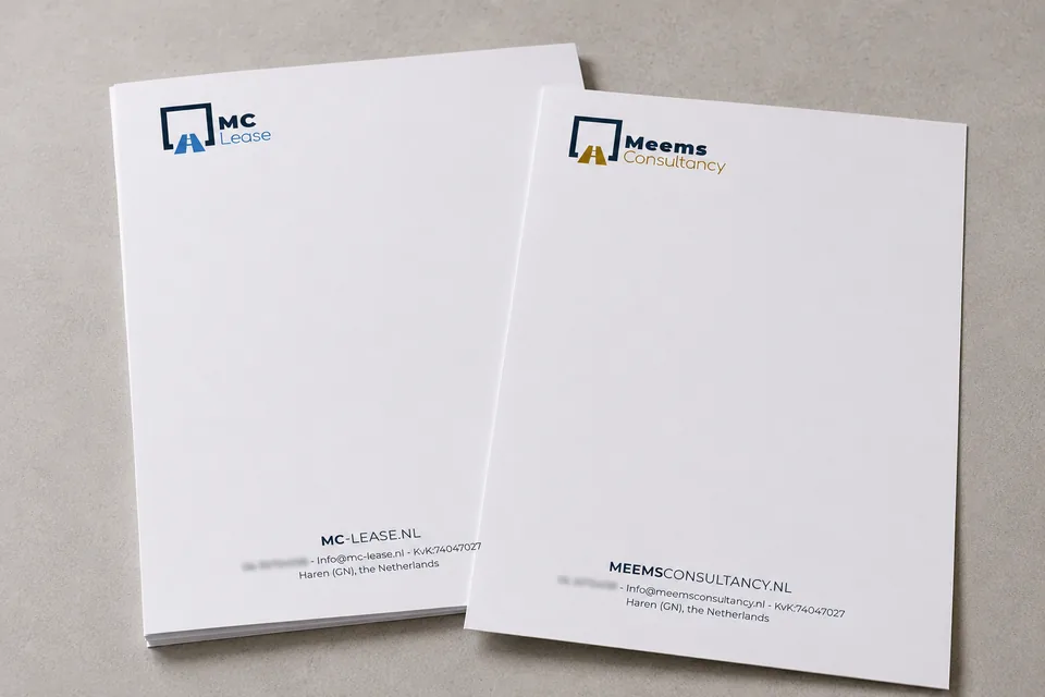 Bedrukt briefpapier voor MC Lease en Meems Consultancy.